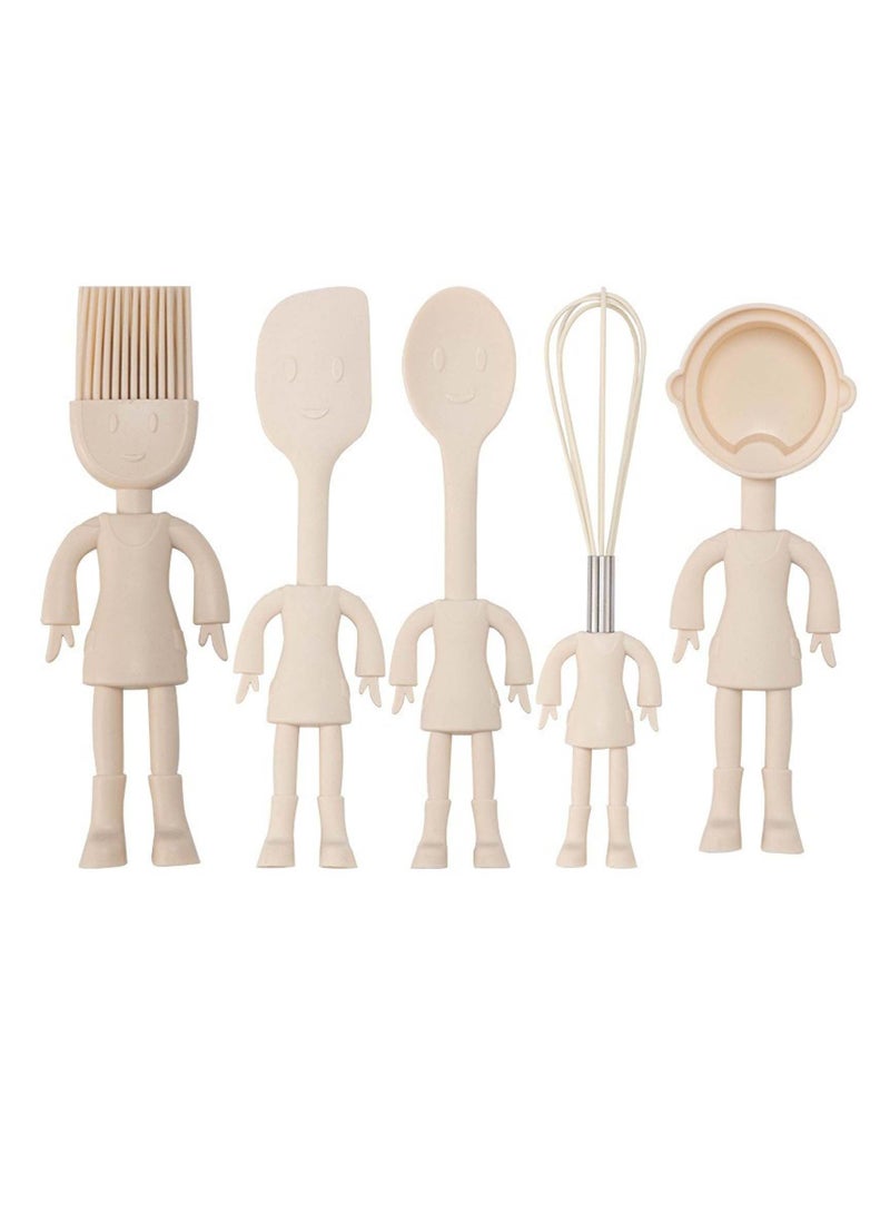 SYOSI Human Shaped Kitchen Utensils Set, 5 Pcs Silicone Cute Utensils, Non Stick Heat Resistant Baking Tools, Kitchen Gadgets Tools, Comfortable Grip Handle Stand up Kitchenware - Image 1