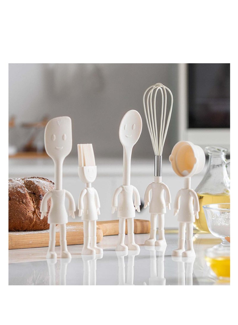 SYOSI Human Shaped Kitchen Utensils Set, 5 Pcs Silicone Cute Utensils, Non Stick Heat Resistant Baking Tools, Kitchen Gadgets Tools, Comfortable Grip Handle Stand up Kitchenware - Image 3