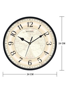 Naturel NATUREL Plastic Round Shape Wall Clock with Black Frame - Vintage Flower, 24 cm x 24 cm x 3.5 cm (2041)  - Image 2