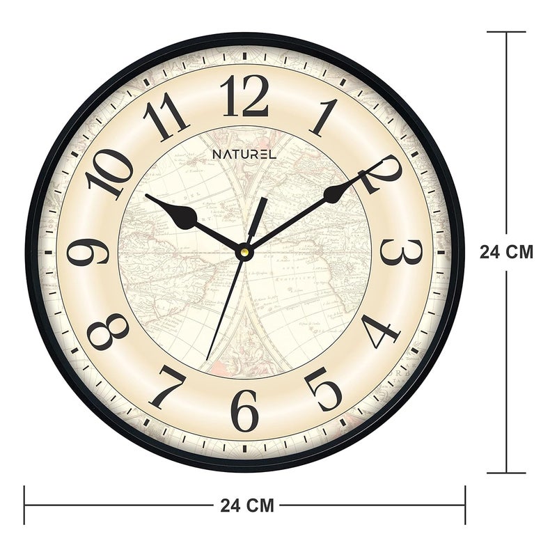 NATUREL Plastic Round Shape Wall Clock with Black Frame - Vintage Flower, 24 cm x 24 cm x 3.5 cm (2041) - Image 2