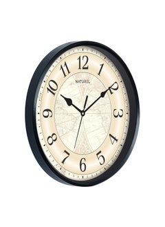 Naturel NATUREL Plastic Round Shape Wall Clock with Black Frame - Vintage Flower, 24 cm x 24 cm x 3.5 cm (2041)  - Image 3
