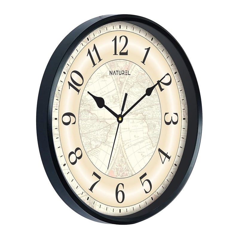 NATUREL Plastic Round Shape Wall Clock with Black Frame - Vintage Flower, 24 cm x 24 cm x 3.5 cm (2041) - Image 3