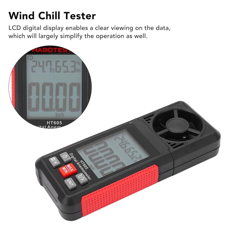 مقياس سرعة الرياح الرقمي، شاشة LCD، خفيف الوزن، محمول، للاستخدام الصناعي - Image 5