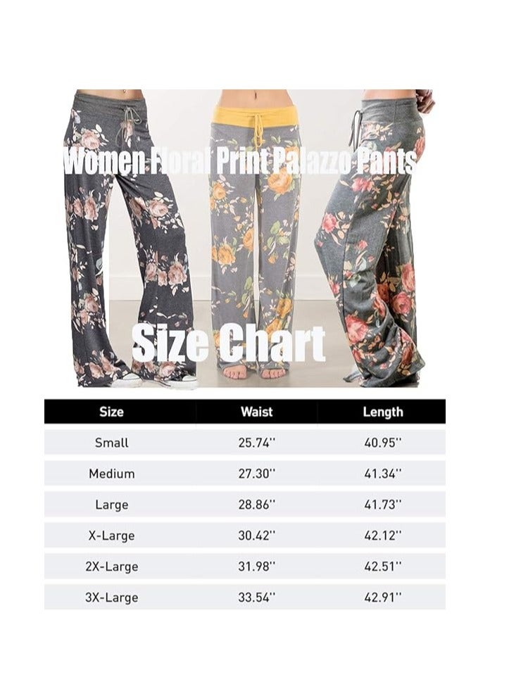 iChunhua Women's Comfy Stretch Floral Print Drawstring Palazzo Wide Leg Lounge Pant - Image 5