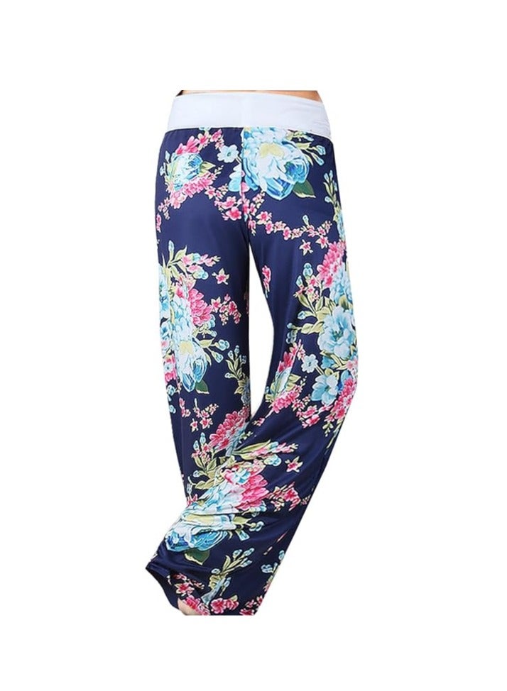 iChunhua Women's Comfy Stretch Floral Print Drawstring Palazzo Wide Leg Lounge Pant - Image 3