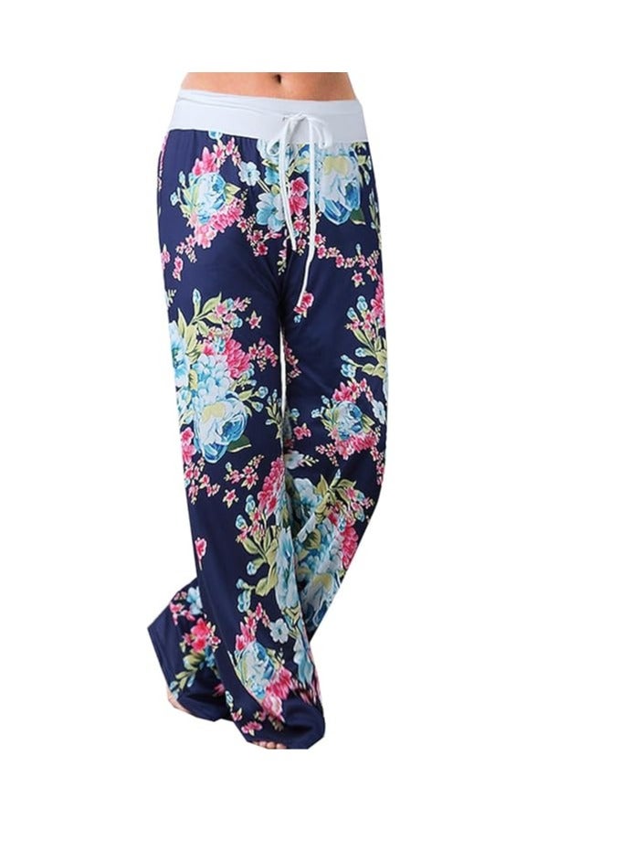 iChunhua Women's Comfy Stretch Floral Print Drawstring Palazzo Wide Leg Lounge Pant - Image 4
