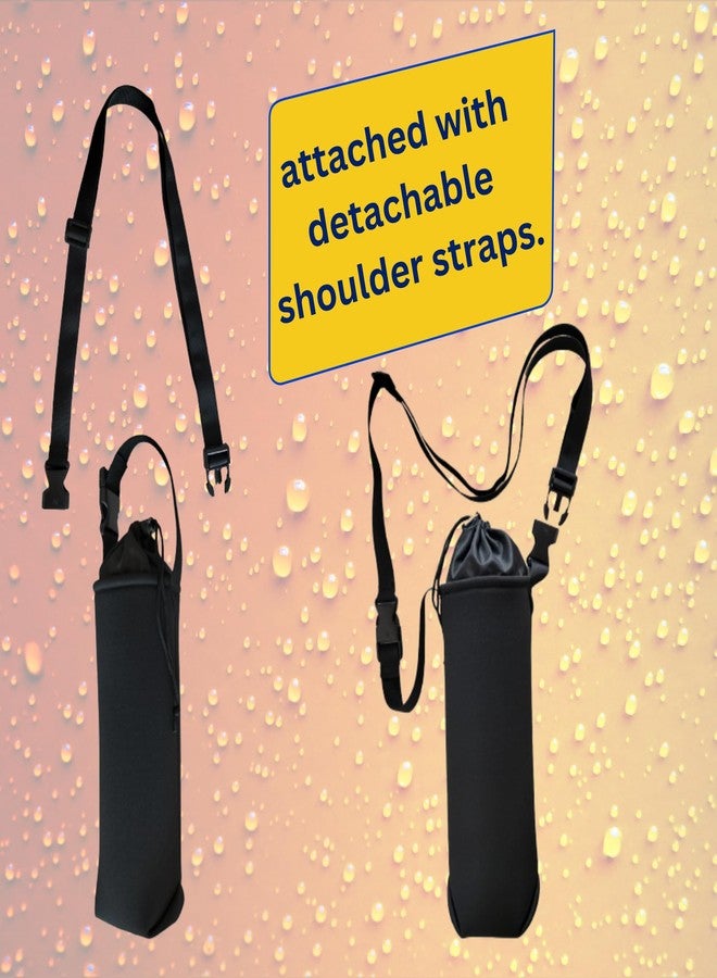 NIHSPRUHAY Water Bottle Carrier Bag, Adjustable Shoulder Hand Strap Neoprene Sleeve Sports Water Bottle Accessories for Hiking Travelling Camping, Black - Image 2