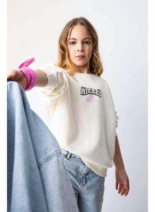 Girl Oversize Fit Crew Neck Long Sleeve Knitted Sweat Shirt