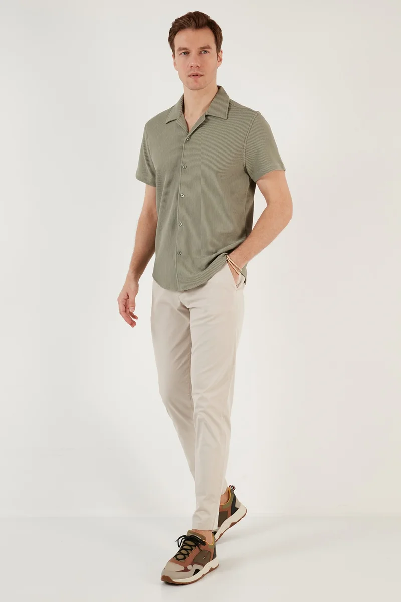 بوراتي Cotton Blended Open Collar Short Sleeve Regular Fit Shirt Men's Shirt CF24S115882