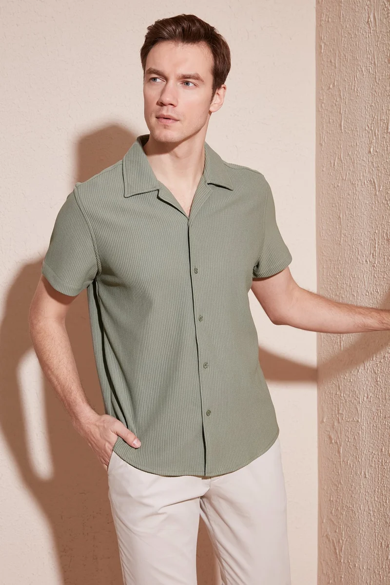بوراتي Cotton Blended Open Collar Short Sleeve Regular Fit Shirt Men's Shirt CF24S115882