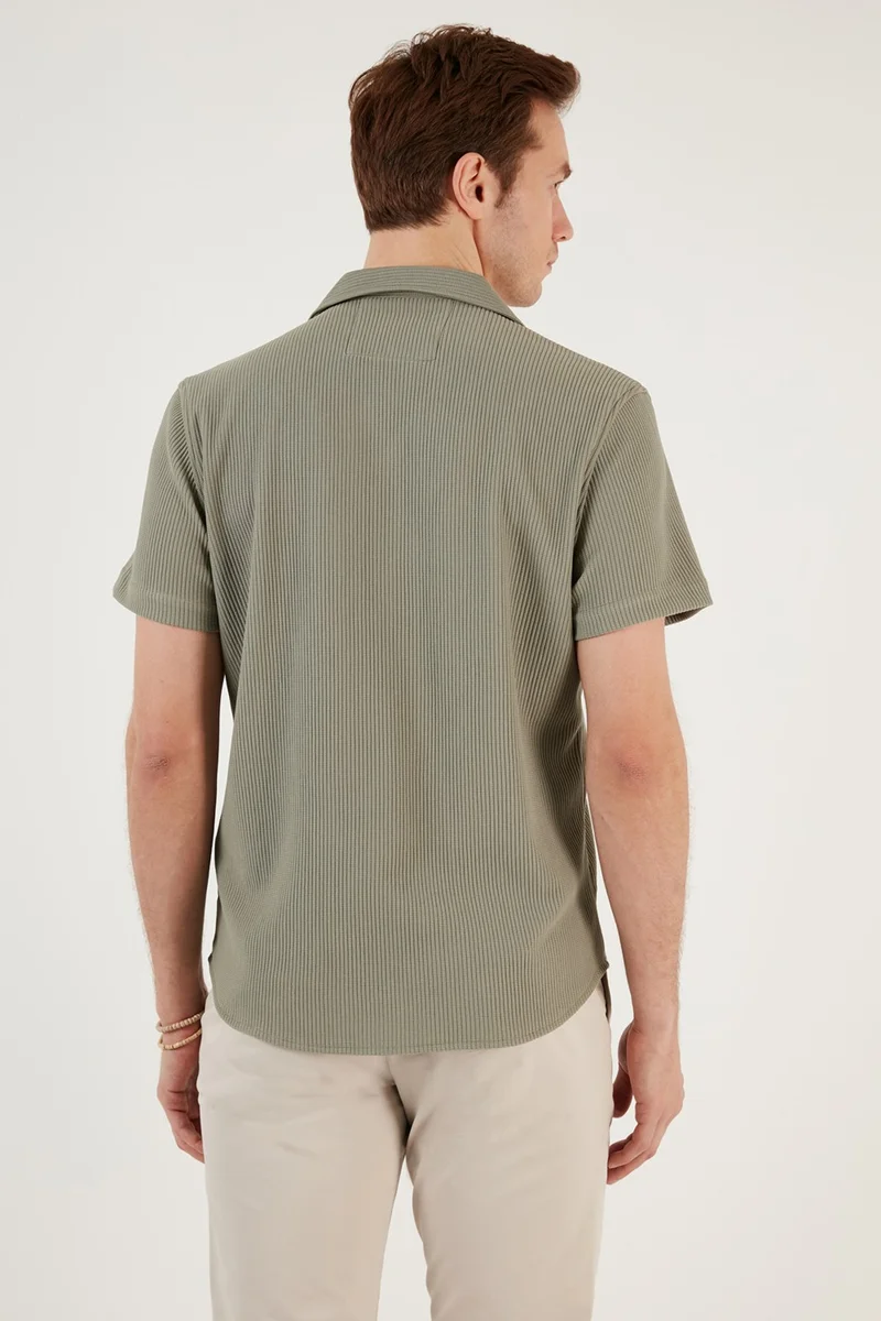 بوراتي Cotton Blended Open Collar Short Sleeve Regular Fit Shirt Men's Shirt CF24S115882