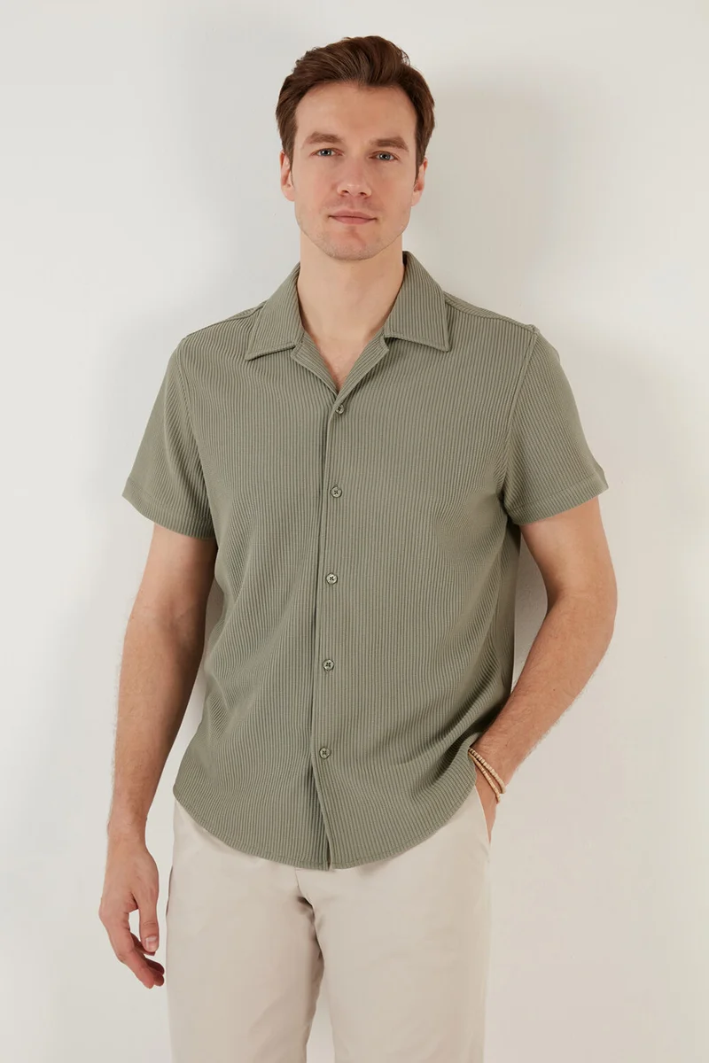 بوراتي Cotton Blended Open Collar Short Sleeve Regular Fit Shirt Men's Shirt CF24S115882