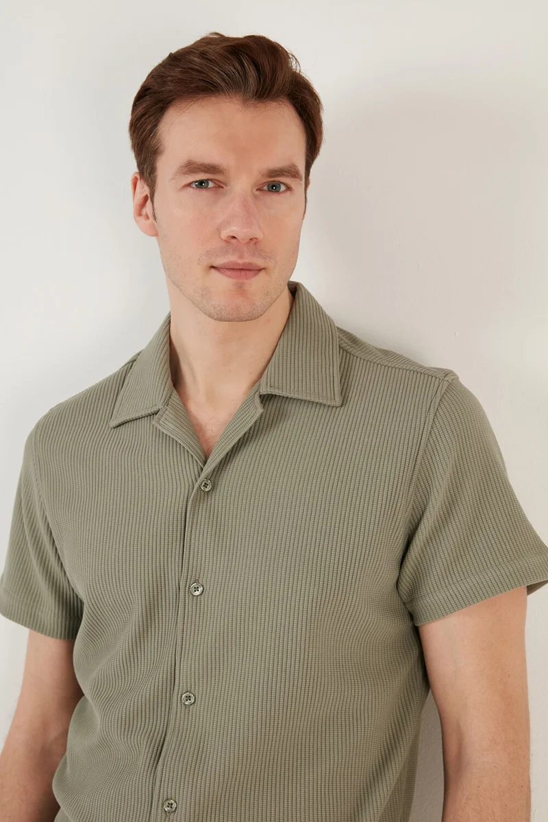 بوراتي Cotton Blended Open Collar Short Sleeve Regular Fit Shirt Men's Shirt CF24S115882