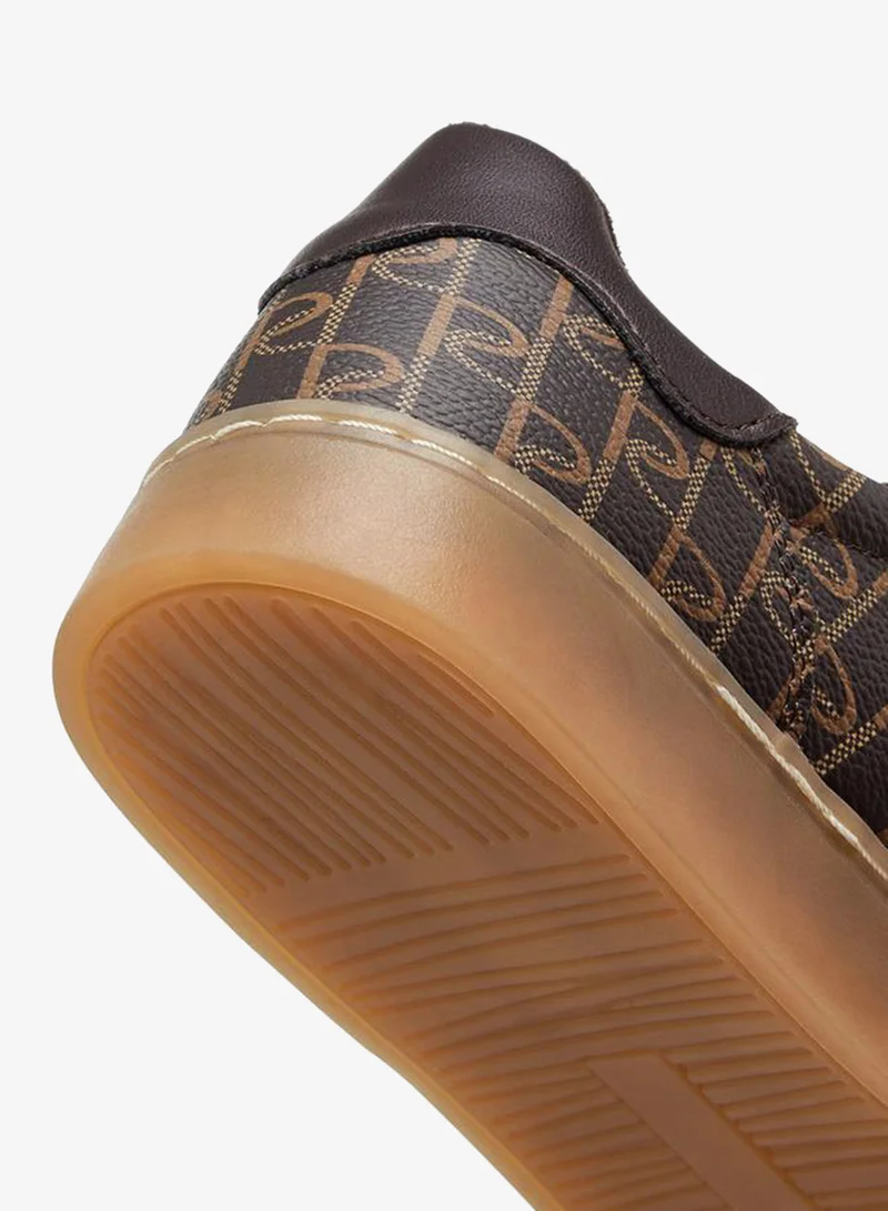 Paprika BROWN Monogram Print Lace-Up Sneakers for Women | Best Price UAE