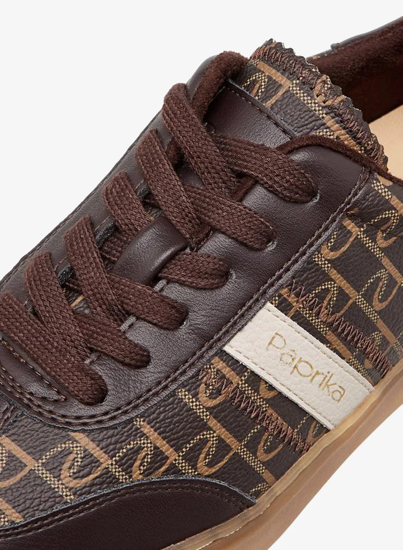 Paprika BROWN Monogram Print Lace-Up Sneakers for Women | Best Price UAE