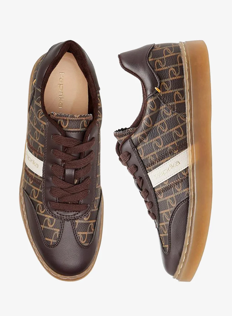 Paprika Monogram Print Lace-Up Sneakers