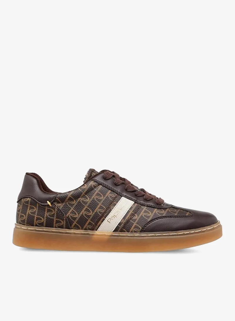 Paprika BROWN Monogram Print Lace-Up Sneakers for Women | Best Price UAE