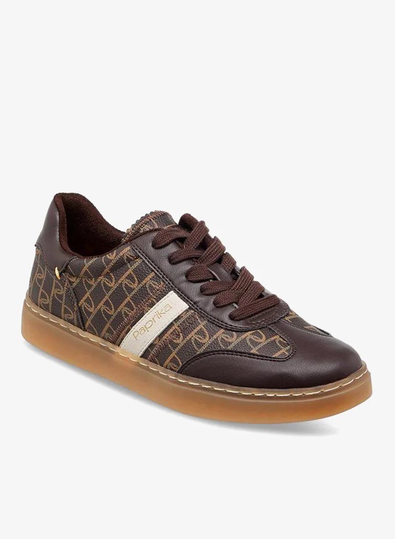 Paprika Monogram Print Lace-Up Sneakers