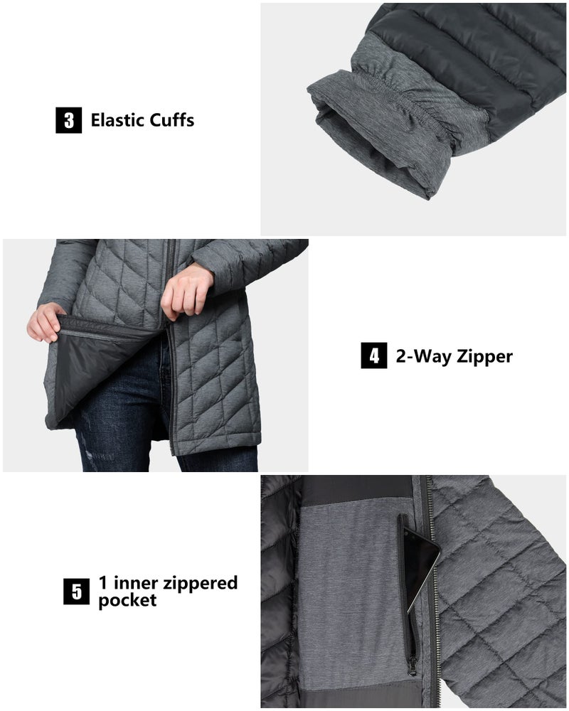Outdoor Ventures Women's Lightweight Warm Winter Long Puffer Coat with Hood-L,32" - Image 4