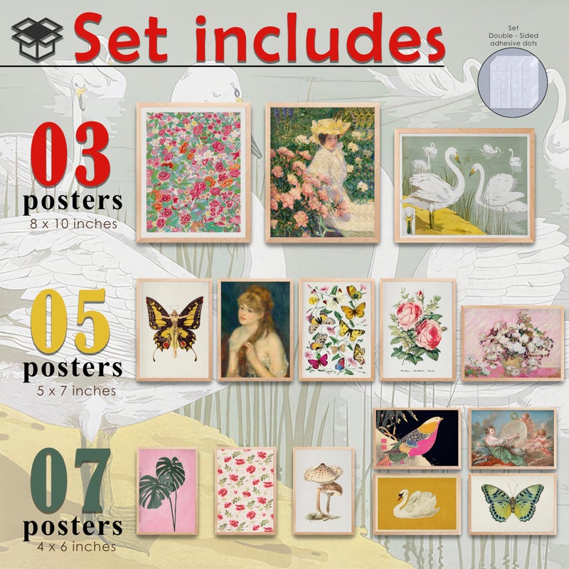 LANCHI95 15 Pcs Maximalist Gallery Wall, Colorful Eclectic Decor, Colorful Art, Girls Room, Vintage Wall Art Prints, Moody Maximalist Bedroom Decorations (UNFRAMED) - Image 2