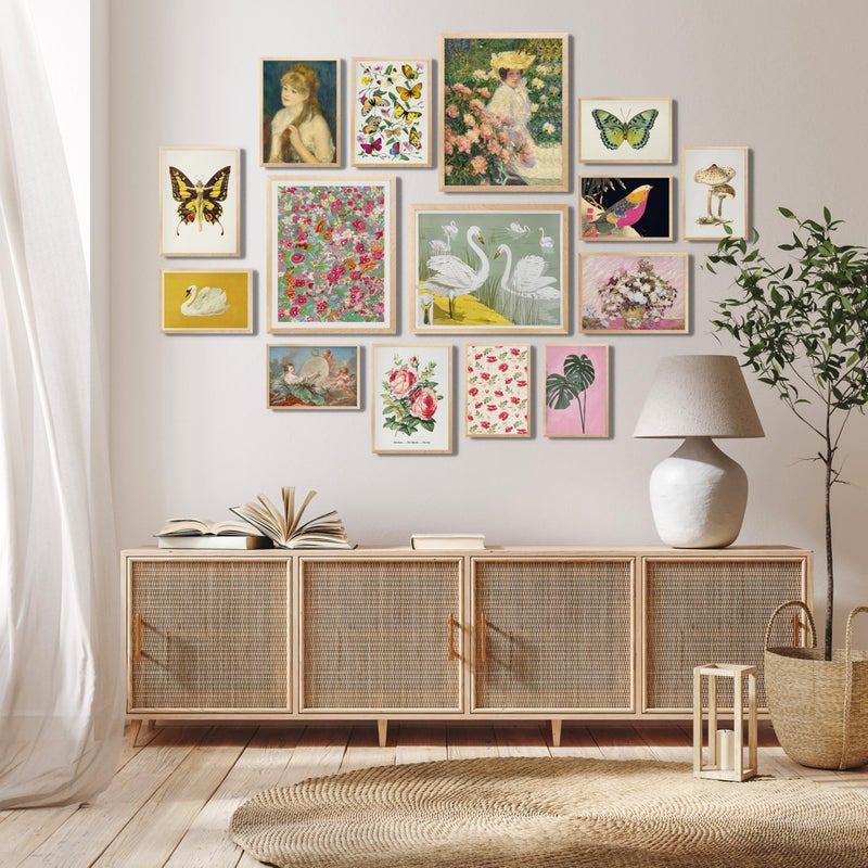 LANCHI95 15 Pcs Maximalist Gallery Wall, Colorful Eclectic Decor, Colorful Art, Girls Room, Vintage Wall Art Prints, Moody Maximalist Bedroom Decorations (UNFRAMED) - Image 3