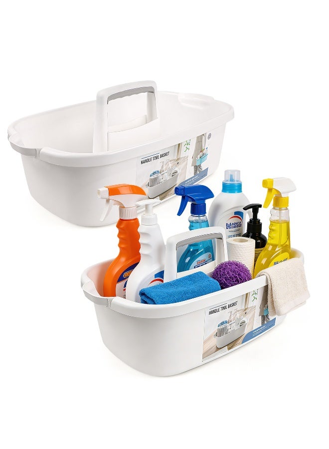 تراسل 2 عبوة منظم مستلزمات تنظيف كبيرة مع مقبض سلة أدوات الاستحمام المحمولة سلة بلاستيكية لتخزين أدوات الاستحمام للحمام، غرفة النوم، المطبخ، المسكن الجامعي، تحت الحوض، الحديقة - Image 1