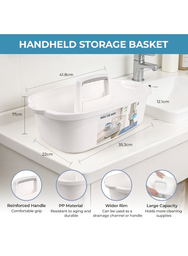 تراسل 2 عبوة منظم مستلزمات تنظيف كبيرة مع مقبض سلة أدوات الاستحمام المحمولة سلة بلاستيكية لتخزين أدوات الاستحمام للحمام، غرفة النوم، المطبخ، المسكن الجامعي، تحت الحوض، الحديقة - Image 2