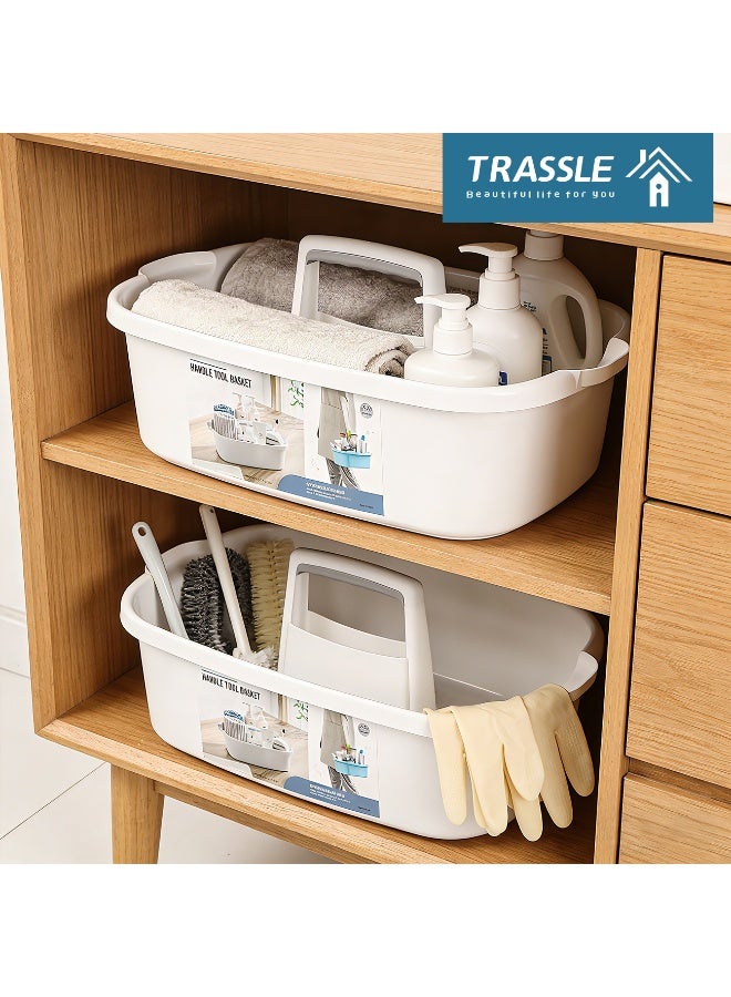تراسل 2 عبوة منظم مستلزمات تنظيف كبيرة مع مقبض سلة أدوات الاستحمام المحمولة سلة بلاستيكية لتخزين أدوات الاستحمام للحمام، غرفة النوم، المطبخ، المسكن الجامعي، تحت الحوض، الحديقة - Image 5