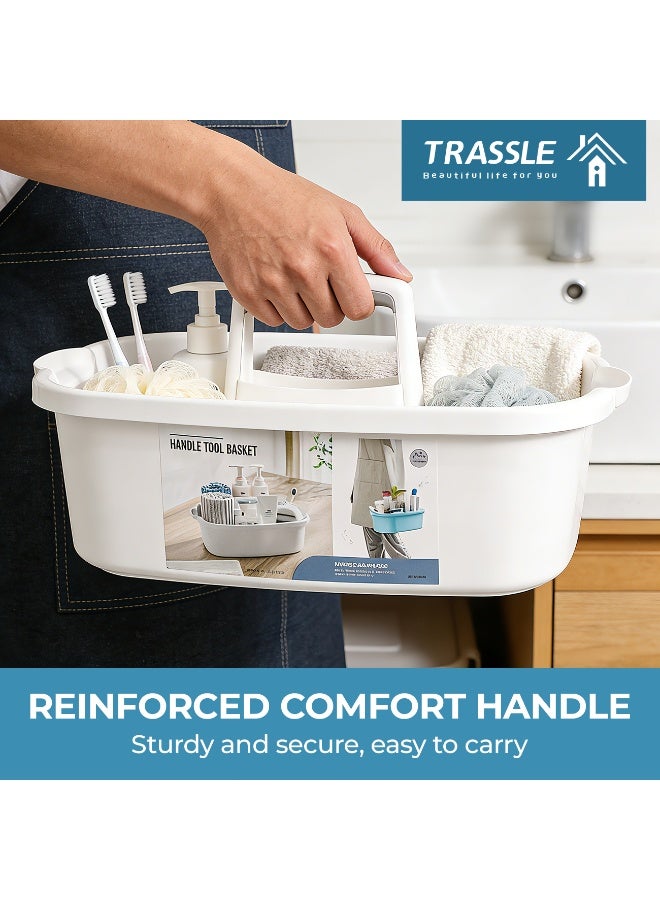 تراسل 2 عبوة منظم مستلزمات تنظيف كبيرة مع مقبض سلة أدوات الاستحمام المحمولة سلة بلاستيكية لتخزين أدوات الاستحمام للحمام، غرفة النوم، المطبخ، المسكن الجامعي، تحت الحوض، الحديقة - Image 4