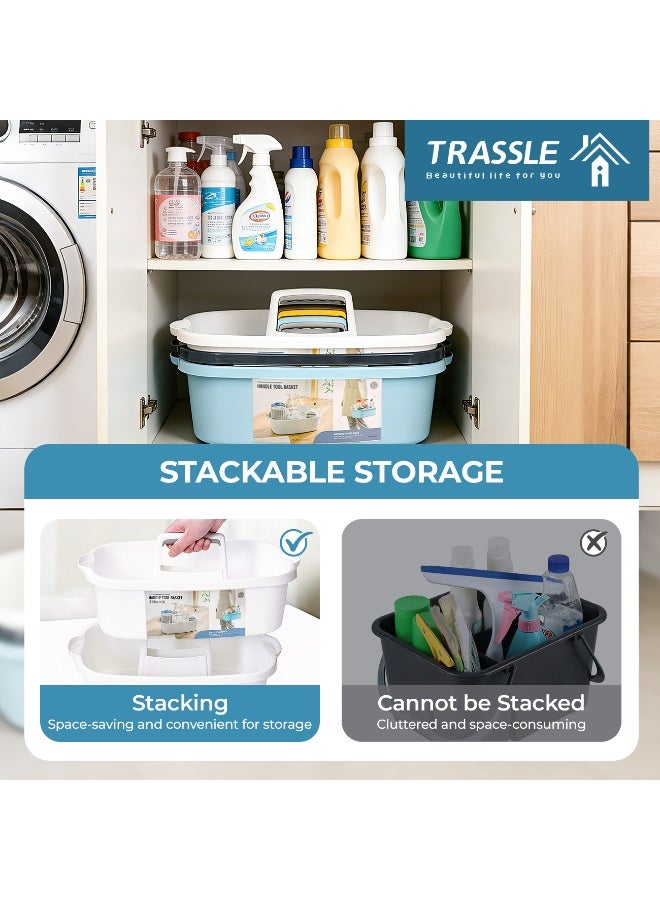 تراسل 2 عبوة منظم مستلزمات تنظيف كبيرة مع مقبض سلة أدوات الاستحمام المحمولة سلة بلاستيكية لتخزين أدوات الاستحمام للحمام، غرفة النوم، المطبخ، المسكن الجامعي، تحت الحوض، الحديقة - Image 3