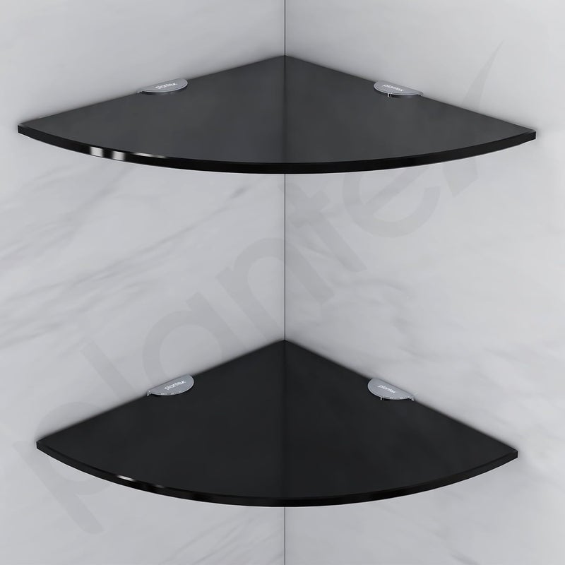 plantex Plantex Black Glass Corner Shelf for BathroomCorner Shelf for KitchenLiving Room Corner Organizer Wall Storage Shelf Premium Bathroom Accessories 9x9 Inches Pack of 2 - Image 4
