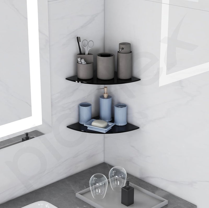 plantex Plantex Black Glass Corner Shelf for BathroomCorner Shelf for KitchenLiving Room Corner Organizer Wall Storage Shelf Premium Bathroom Accessories 9x9 Inches Pack of 2 - Image 3