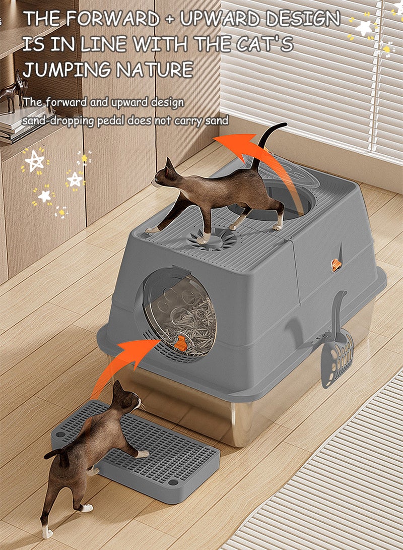 Stainless Steel Litter Box with Lid Metal Cat Litter Box with Litter Scoop Extra Large Cat Box High Sides - Image 4
