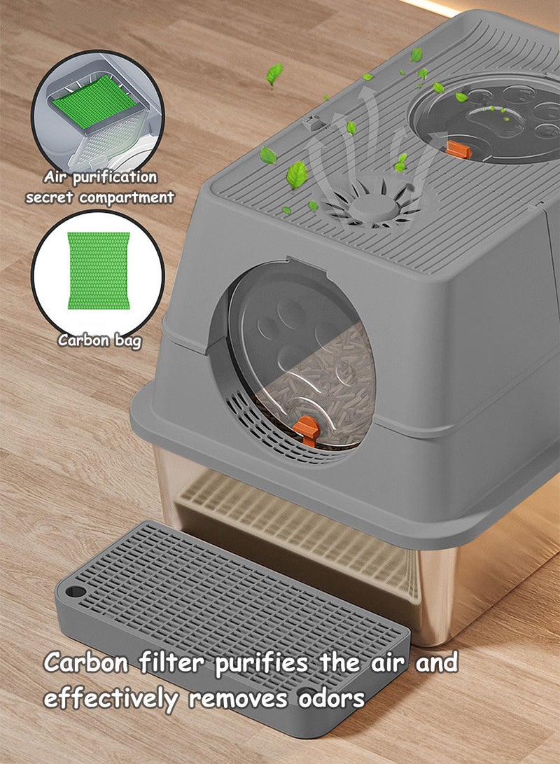Stainless Steel Litter Box with Lid Metal Cat Litter Box with Litter Scoop Extra Large Cat Box High Sides - Image 5