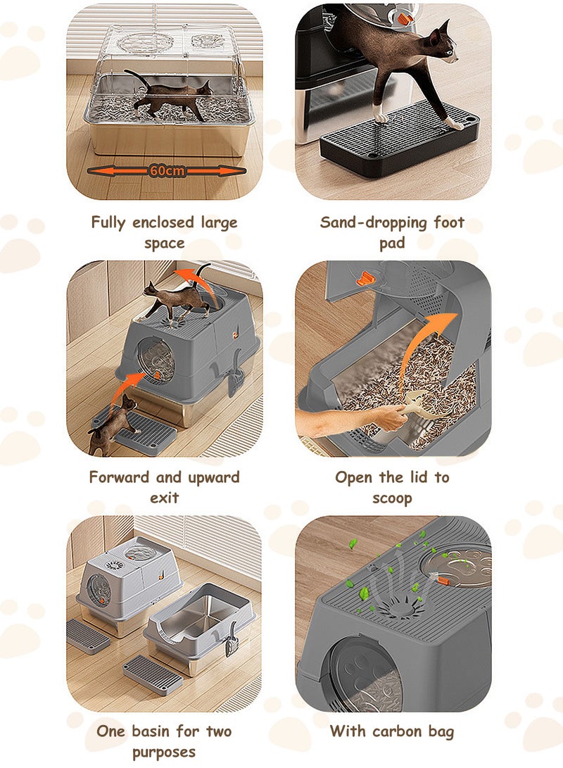 Stainless Steel Litter Box with Lid Metal Cat Litter Box with Litter Scoop Extra Large Cat Box High Sides - Image 2