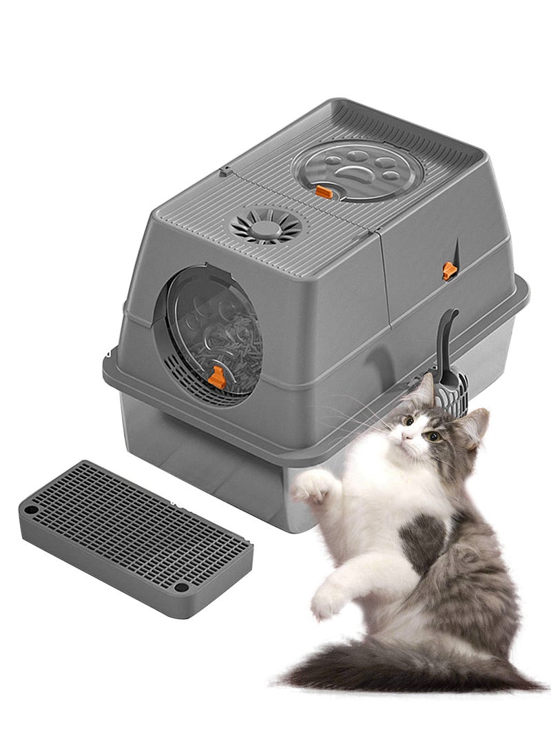 Stainless Steel Litter Box with Lid Metal Cat Litter Box with Litter Scoop Extra Large Cat Box High Sides - Image 1