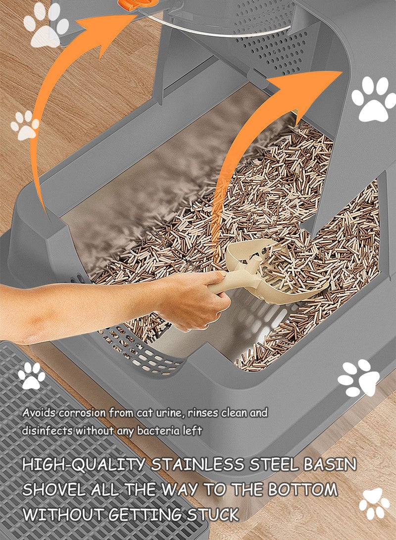 Stainless Steel Litter Box with Lid Metal Cat Litter Box with Litter Scoop Extra Large Cat Box High Sides - Image 3