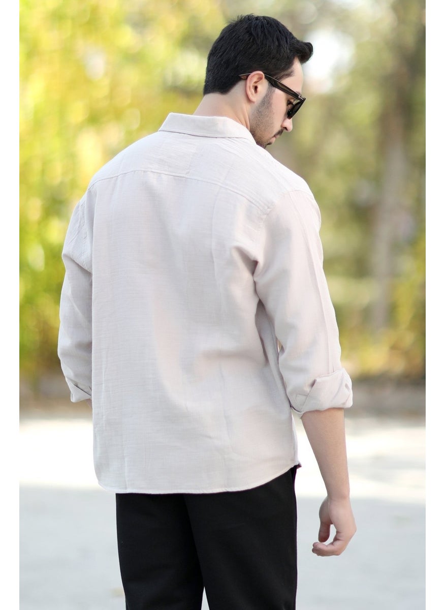 JOHN BORNERS - Men's Oversize Muslim Shirt Beige Relaxed Cut Pocketless Cotton Blend - 16701 - Image 1