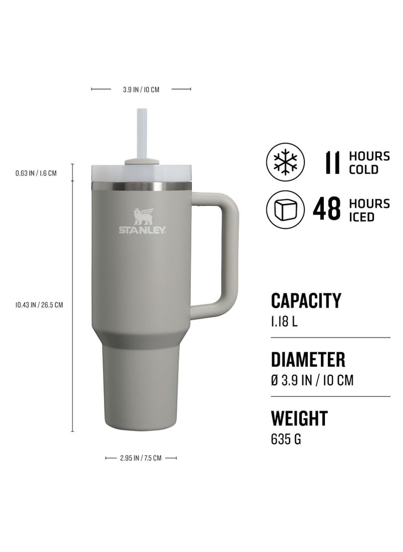 Stanley - Quencher H2.0 FlowState™ Tumbler 40 OZ – Vacuum Insulated Stainless Steel Water Bottle with Reusable Straw, Handle, and Leak-Resistant Lid – Keeps Drinks Cold 11H/Iced 48H – Dishwasher Safe Travel Mug – Ash Color - Image 1
