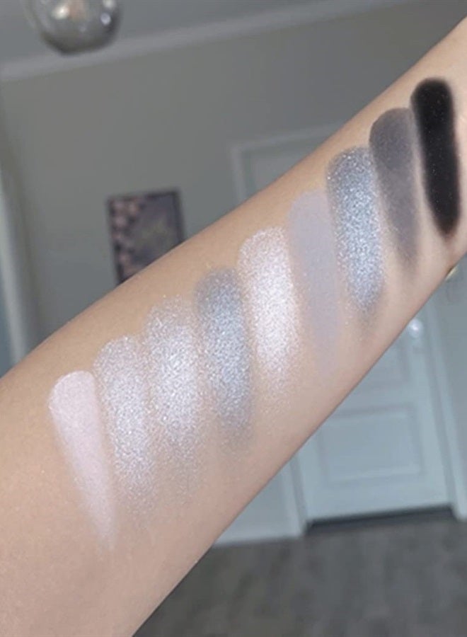Go Ho Black Grey White Smokey Makeup Eyeshadow Palette,9 Colors Matte & Shimmer Eye Makeup Palette,Gray Sliver Eye Shadow Makeup,Waterproof Cool Daily Shades Eyeshadow Palette with Prism Mirror - Image 3