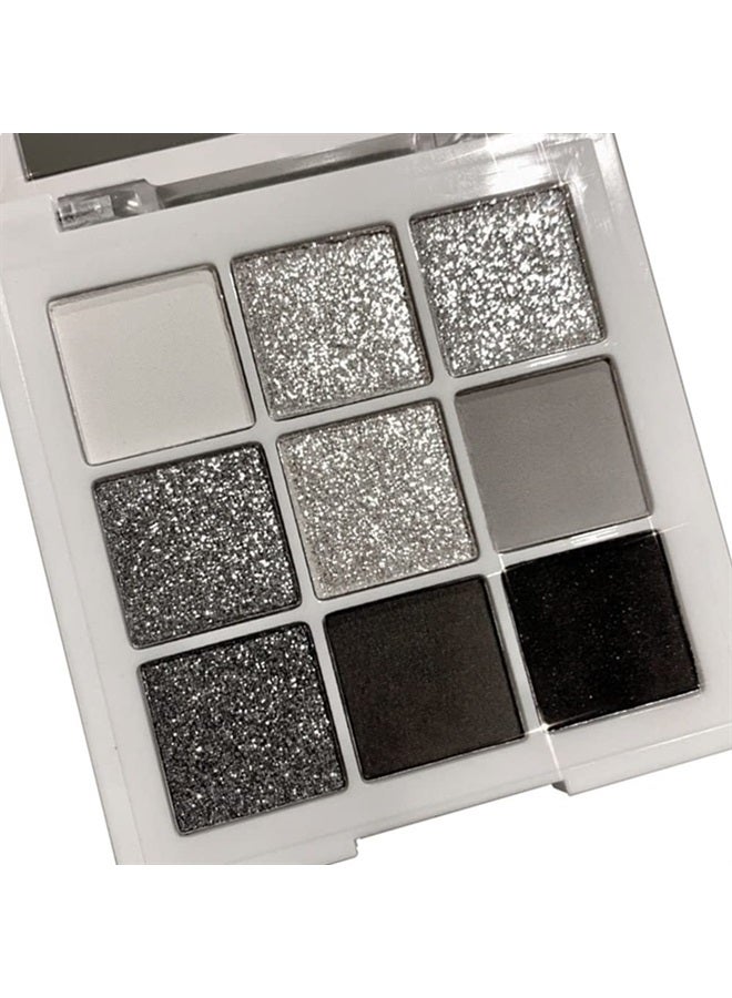 Go Ho Black Grey White Smokey Makeup Eyeshadow Palette,9 Colors Matte & Shimmer Eye Makeup Palette,Gray Sliver Eye Shadow Makeup,Waterproof Cool Daily Shades Eyeshadow Palette with Prism Mirror - Image 1