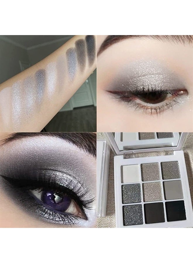Go Ho Black Grey White Smokey Makeup Eyeshadow Palette,9 Colors Matte & Shimmer Eye Makeup Palette,Gray Sliver Eye Shadow Makeup,Waterproof Cool Daily Shades Eyeshadow Palette with Prism Mirror - Image 2