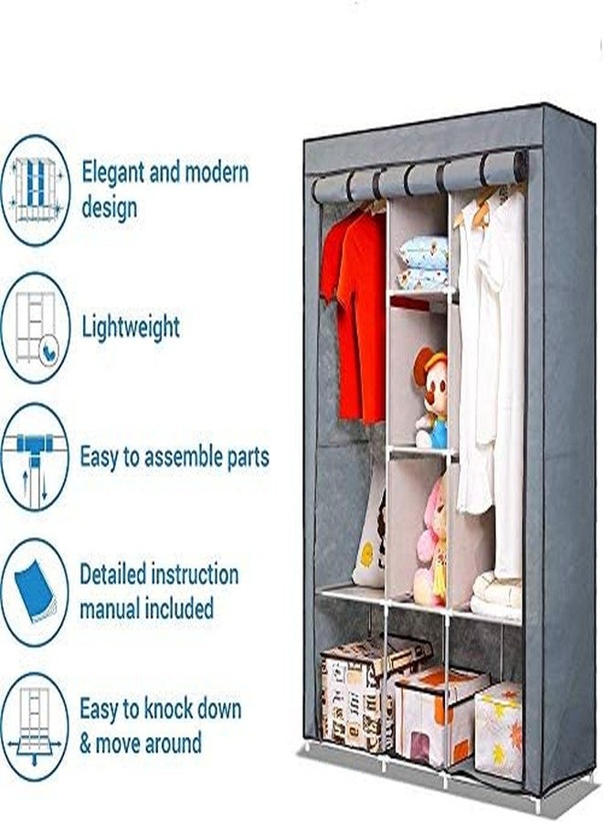 OBBO Plastic 3-Door Foldable Wardrobe 10 Rack Storage Cabinet for Clothes, Shoes & Accessories, Durable & Space-Saving Closet Organizer 162 cm x 44 cm x 138 cm-Grey - Image 5