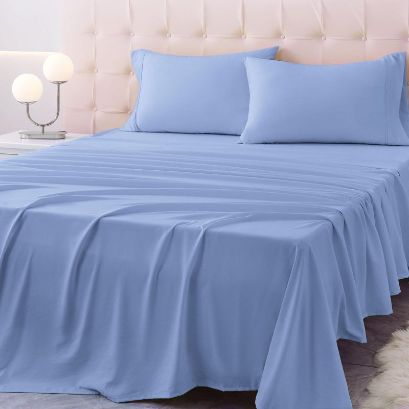 Homilay Full Size Bed Sheet Set  4 Piece Soft Microfiber Sheets with Deep Pockets Cooling Technology and WrinkleFree Pillowcase HotelQuality Durable Bedding Chambray Blue