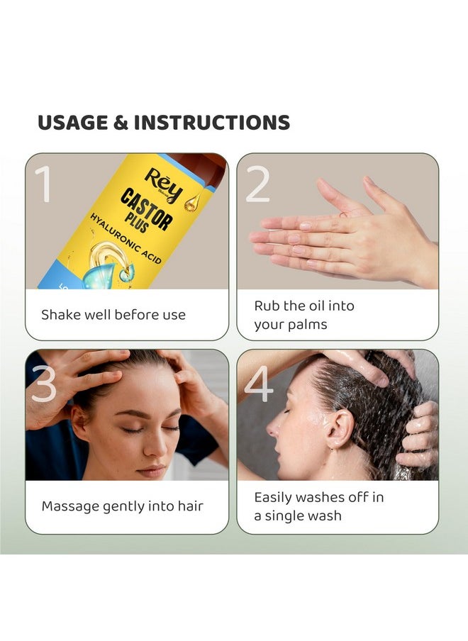 Rey Naturals - Castor Oil For Hair Growth Plus Hyaluronic Hair Oil | Castor Oil Cold Pressed | Castor Oil For Skin | Castor Hair Oil | Skin Care, Moisturizer For Dry Skin, Nails, Eyelash - 100Ml - Image 1