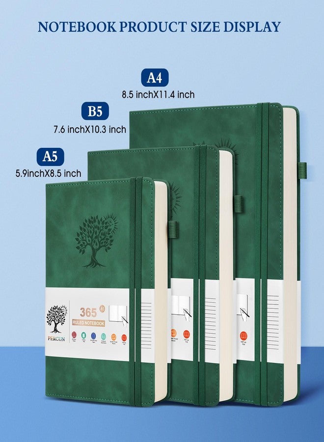 PERCUN A5 Lined Journal Notebook - 365 Page Leather Journals for Writing Women & Men，Hardcover Notebook with 100Gsm Thick Pages，Daily Diary for Travel, Work，School，Note Taking，College Ruled (5.9" x 8.5") - Image 2