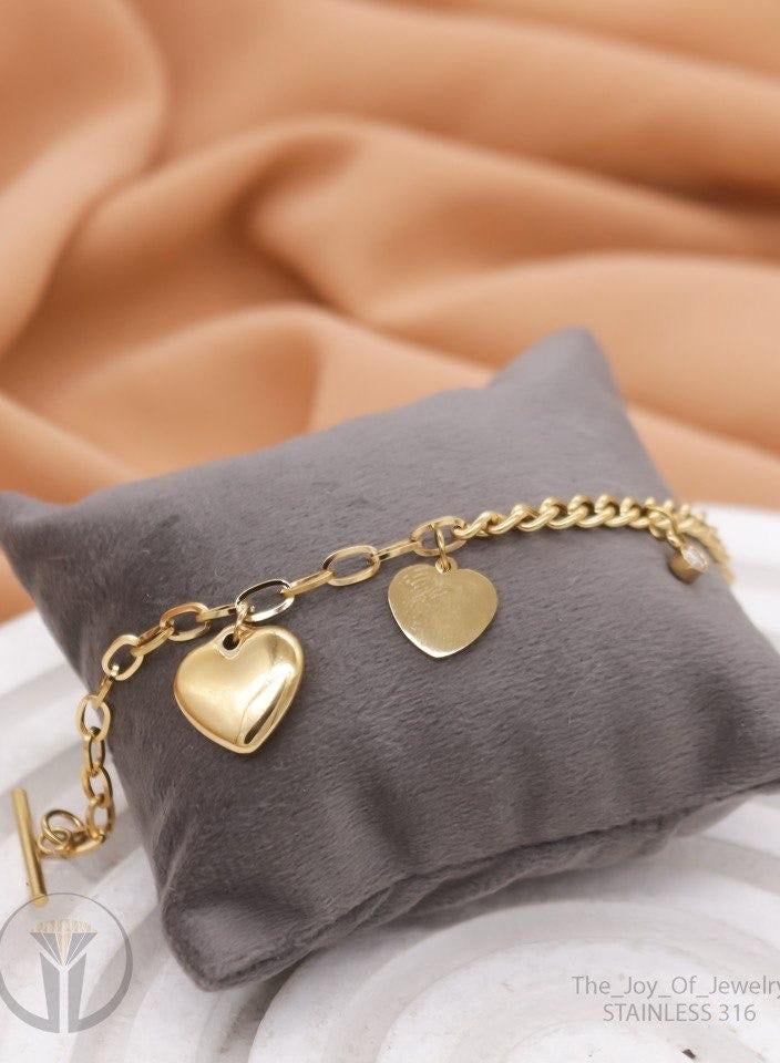 Stainless Steel Heart Charm Chain Bracelet, Gold-Tone, Stainless Steel