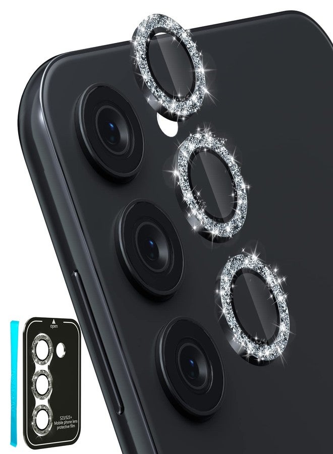 CloudValley [3 Pcs] for Samsung Galaxy S24 / S23 Plus Camera Lens Protector, 9H Tempered Glass + Aluminum Alloy Metal Individual Lens Screen Protective Ring for S23+ 5G 2023, Glitter Black - Image 1