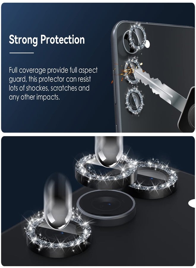 CloudValley [3 Pcs] for Samsung Galaxy S24 / S23 Plus Camera Lens Protector, 9H Tempered Glass + Aluminum Alloy Metal Individual Lens Screen Protective Ring for S23+ 5G 2023, Glitter Black - Image 5