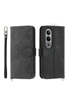 For OnePlus Ace 3V Skin-feel Flowers Embossed Wallet Leather Phone Case(Black)